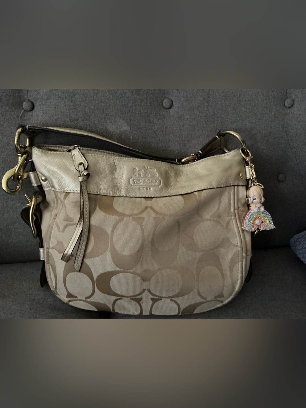 Coach Signature Canvas Shoulder Bag in Khaki and Chalk